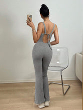 1pc Women Gray Sexy Backless Spaghetti Strap Skinny Jumpsuit, Summer